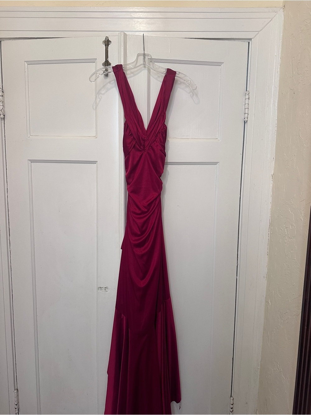 Red Halter Ruched Maxi Dress - Picture 4 of 6
